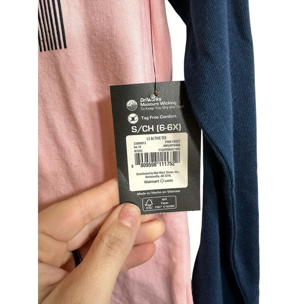athletic works girls long sleeve pink‎ & navy blue shirt top size SMALL 6 6X